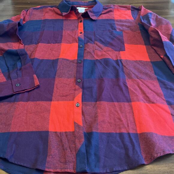 K. Jordan Womens Flannel Top Sz 5X Red Purple Blue Plaid Cabincore Fallcore - Picture 5 of 9